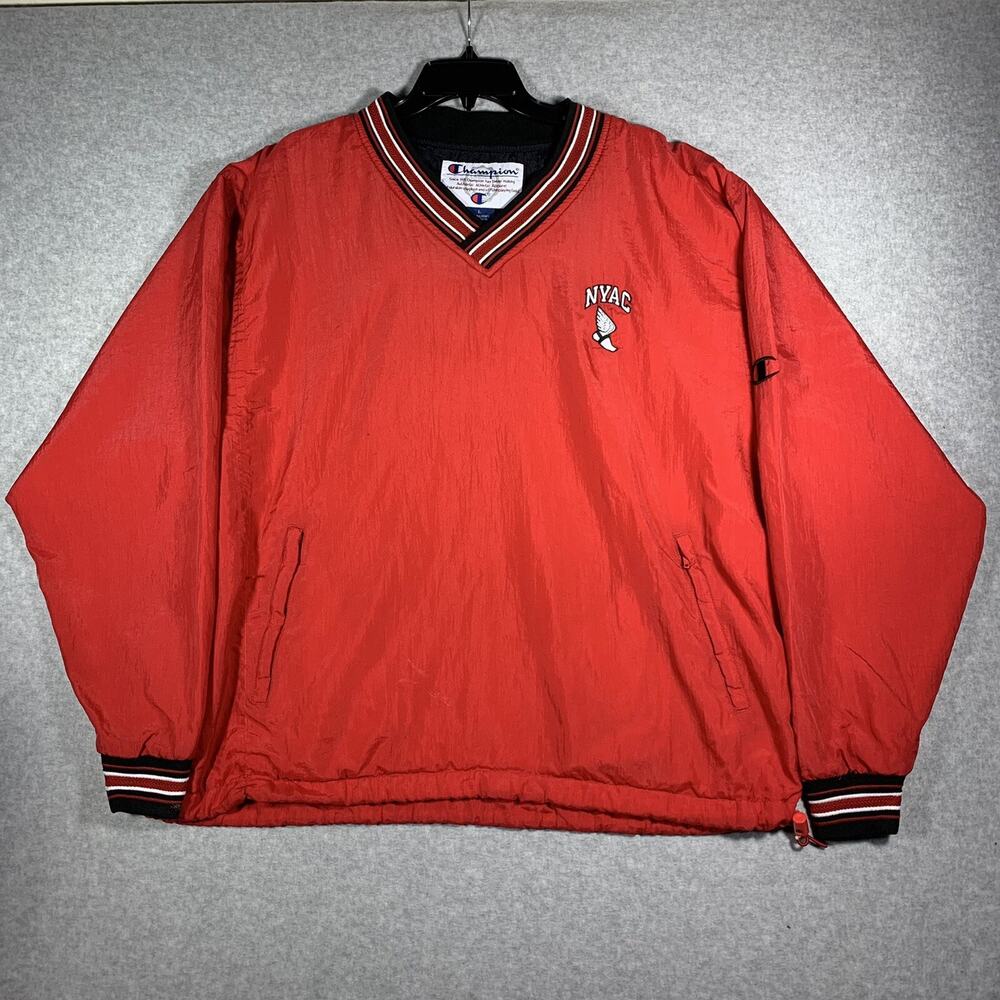NYAC Champion V-neck Windbreaker Pullover Men’s L Red New York Athletic Club